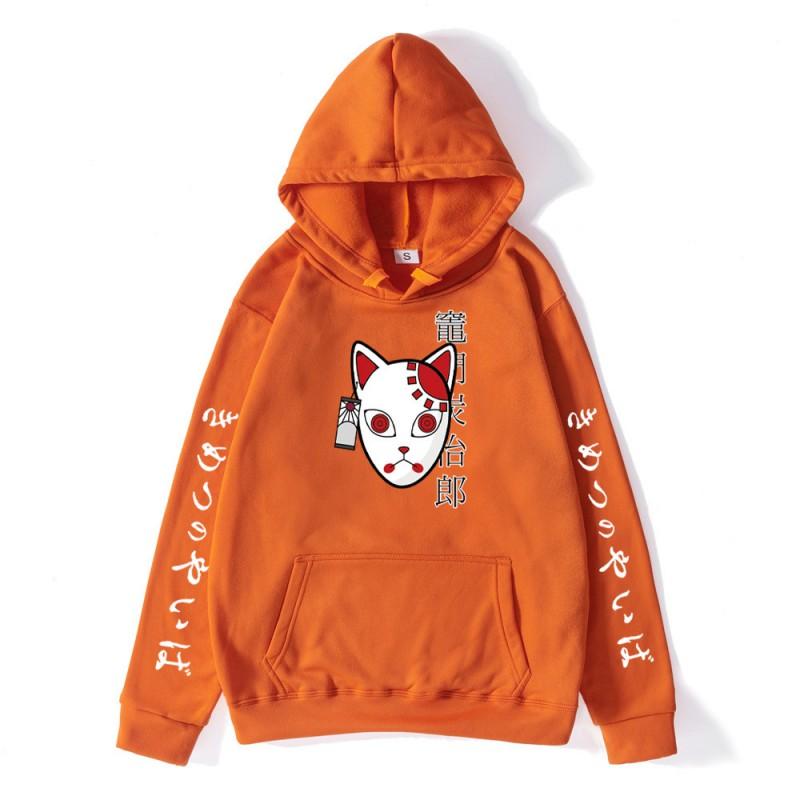 Mens Anime Hoodie Inspired By Demon Slayer Kamado Tanjirou Print Loose Fit Cotton Blend Winter Casual Sweatshirt
