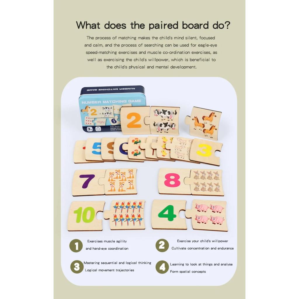 Interactive Wooden Learning Toy – Fun Animal & Number Matching Game for Shape Recognition & Early Math Skills, Ideal for Kids