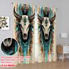 2Pcs Bohemian Chic Gemstone Cow Skull Print Curtains Vintage Medieval Style Easy Hang Rod Pocket Design Living Room