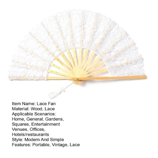 Vintage-Faltfächer aus Spitze, tragbar, Sommerblumenspitze, Handfächer, Dekoration, Tanz-Performance-Requisiten, Party-Kostüm-Zubehör