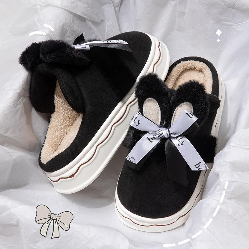 

Bow cotton slippers women s winter indoor home cute thick bottom warm velvet versatile winter slippers 40 -41 (suitable for 39-40 feet) чёрный