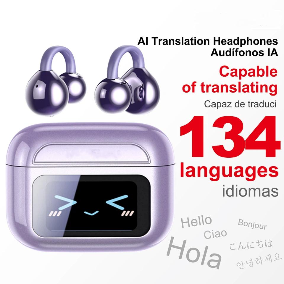 

Bluetooth V6.0 Wireless Headphones OWS EarClip AI Translator Earbuds 60H Longlife Earphones with Full Color Screen For Android iOS