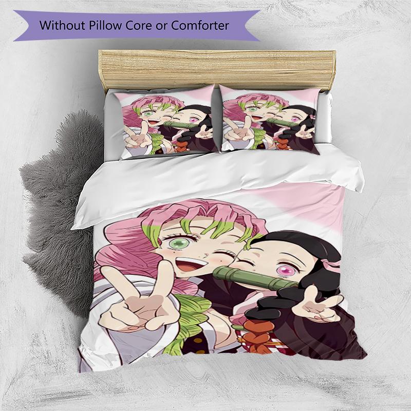 3pcs Demon Slayer Characters Pattern Bedding Set Duvet Cover Set Includes Duvet Cover &pillowcases, Perfect All Season Bedroom Decoration & Gift