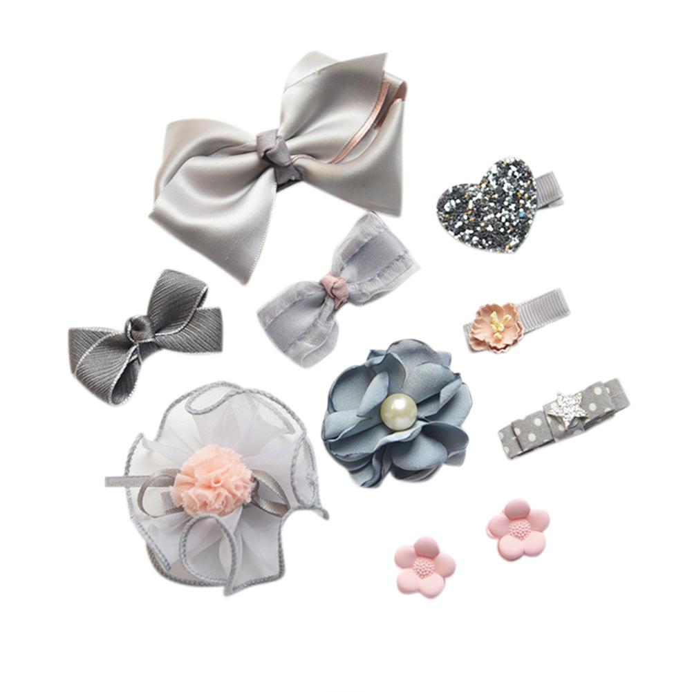 

8/10 Pcs Girls Hairpins Gift Set Cartoon Bowknot Chiffon Hair Clips Pompon Barrettes Princess Hair Accessories M Gray (10PCS Set)#1