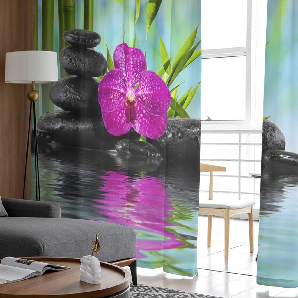 Blommor Stengrön Bambu Moderna tryckta Tyllgardiner för sovrum Balkong Fönsterdekor Kreativt Mode Hem Skir Gardin