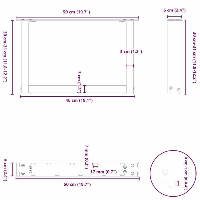 VidaXL Coffee Table Legs In U-Shape, 2 Pieces, Anthracite, 50 X (30-31) Cm, Steel 4013138