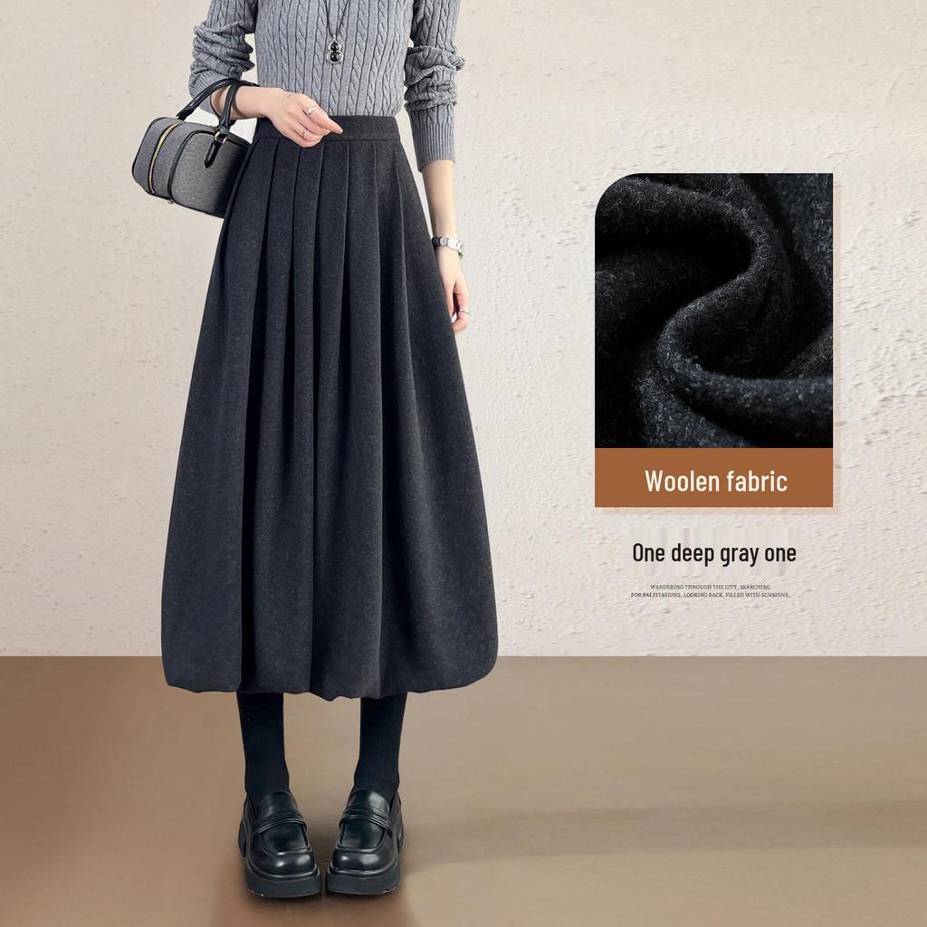 Woolen High-Waist Tulip Skirt for Women - A-line Autumn/Winter Slim Fit