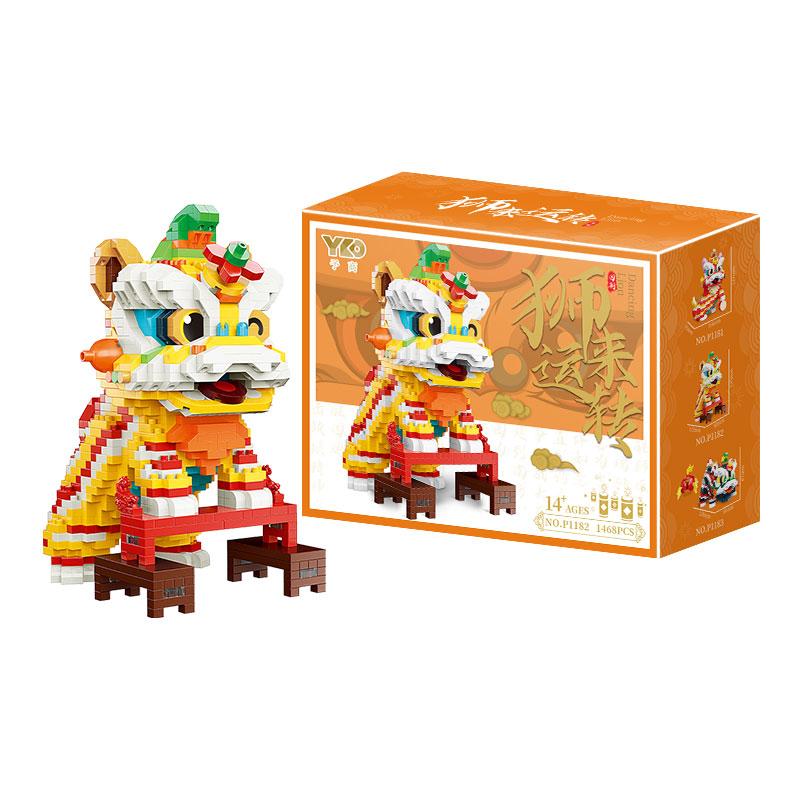 Chinese Lion Dance Building Blocks Mascot Assemble Small Particle Model Bricks Children's Puzzle Toy Creative Holiday's Gifts