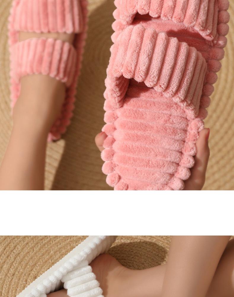 Double-Bar Curly Cotton Indoor Furry Slippers - Candy Color