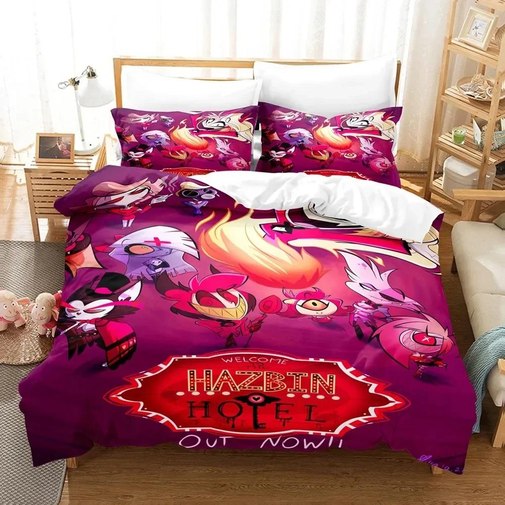 

Fashion Carton Hazbin Hotel Beding Set Soft with Soft Fabric Duvet Cover Set With Pilowcase Twin Ful Quen King Bedclothes Bed Linen Home Textiles 100*200cm Single