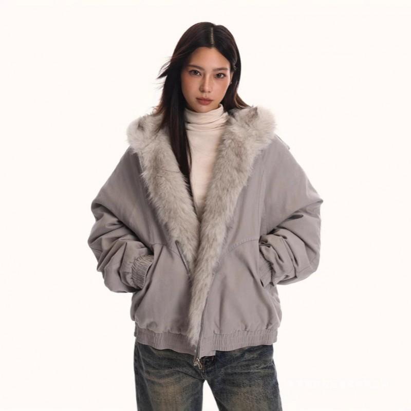 American Style Fleece Lined Thickened Cotton Jacket Loose Fit Winter Workwear Couple Coat