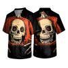 Men's Halloween Print V Neck Pocket Scrub Top Short Sleeve Work Shirt with Themed Pattern for Professionals Uniform