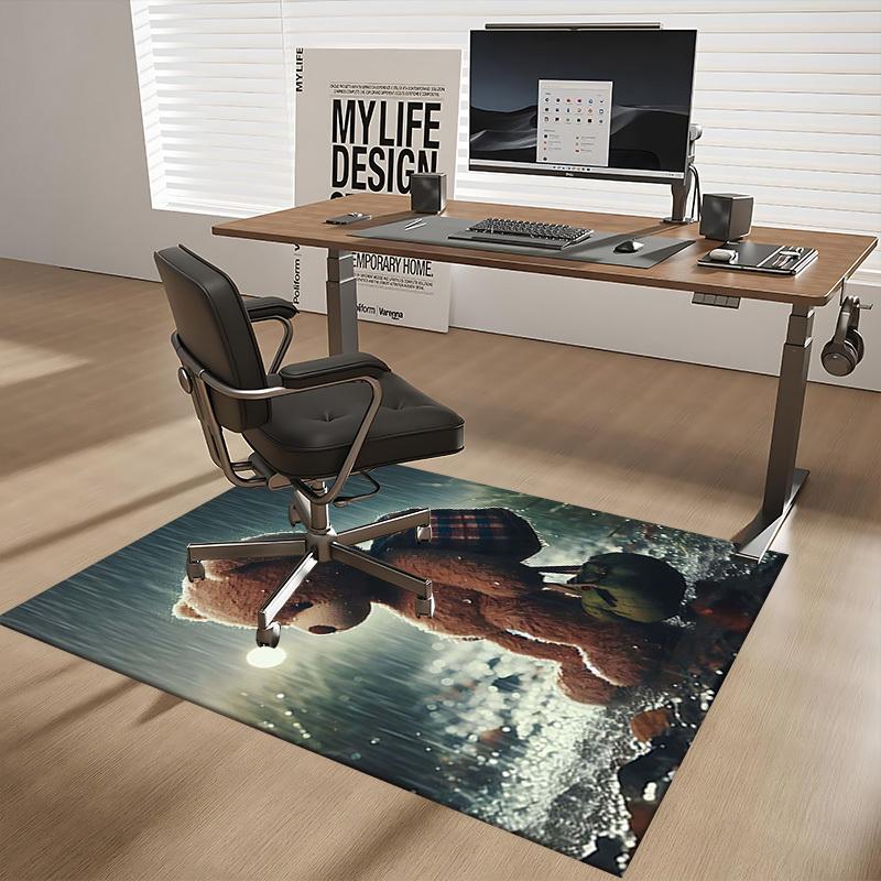 1pc Teddy Bear Plaid Chair Mat - Anime Cartoon Design Office Chair Pad with Backpack Pattern for Home Decor, Seasonal Gift, Non-Slip Carpet Suitable f