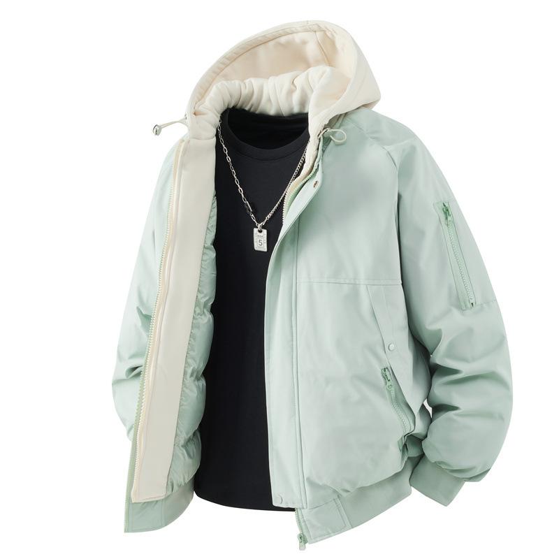 New Winter Fake Two-piece Cotton Coat for Men, Loose Cotton Coat, Men's Couple's Same Style Hooded All-match Bread Coat