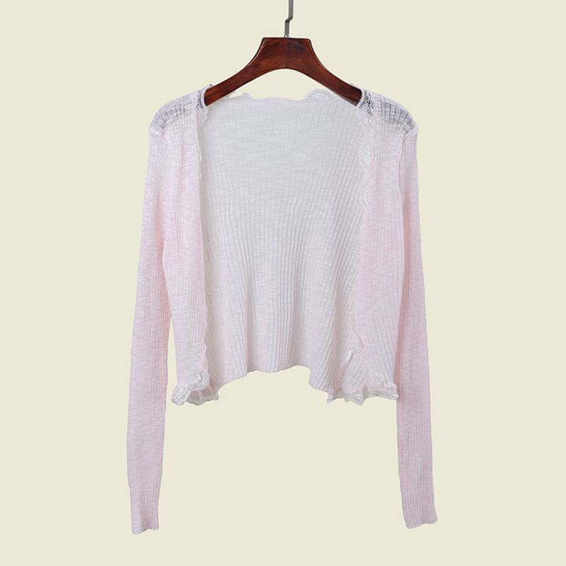 

Тонкий вязаный кардиган с кружевной отделкой для улицы, весна-лето, защита от солнца, вискоза-лен, сексуальный топ-шаль с длинным рукавом Pink All yards