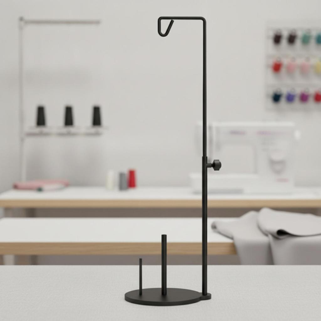 Metal Spool Holder with Thread Guide Hook Stable Adjustable Stand Standing Upright Post