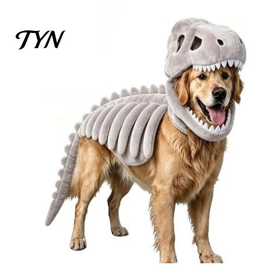 Abbigliamento Scheletro 3D Luminescente al Buio, Costume da Dinosauro per Animali Domestici, Abbigliamento, Cappello Morbido Peluche di Halloween, Abito Dinosauro per Cani Gatti, Cosplay Festa di Natale
