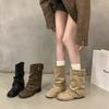 Heel Black Martin Boots Women's Boots New Spring and Autumn Locomotive Medium Boots Pants Boots with Skirt Short Boots