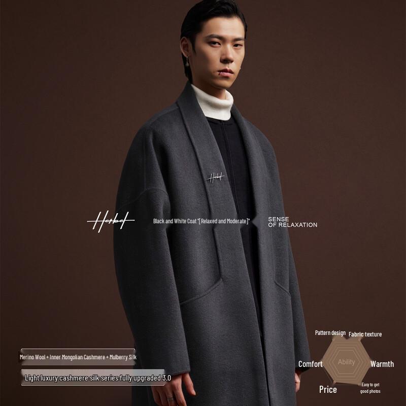 HERBEL Silk-Cashmere Blend Scarf Collar Wool Coat