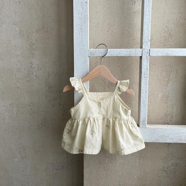 Girls' Embroidered Ruffle Strap Dress & Bloomers - Baby Summer Outfit Set