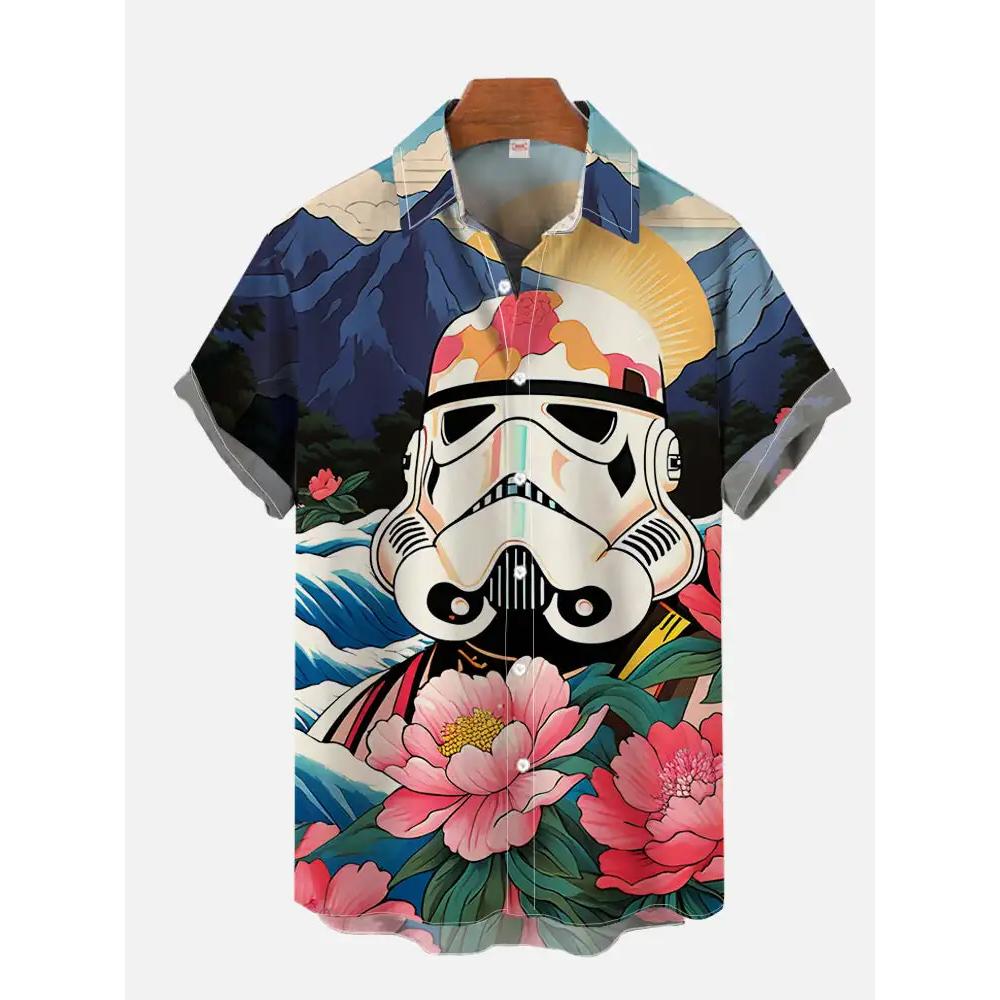 Disney Sommer Mode Anime Hemden Herren Hawaiianisches Kurzarmhemd Freizeit Jungen Kleidung Mädchen Teenager Hemden 4XL gray