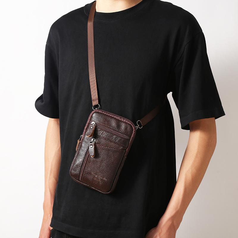 Men's Large Capacity Crossbody Waist Bag - Multi-functional Cowhide Phone Bag with Lanyard, Wearable On Belt for Returning Customers