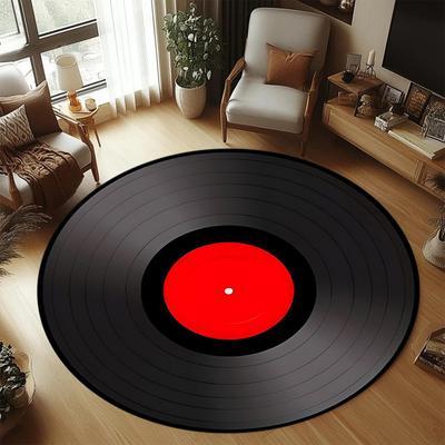 Round Vinyl Record Carpet Red Center Rug Concentric Circles Mat Home Decoration Vintage Music NonSlip Soft Floor Mat Living Room