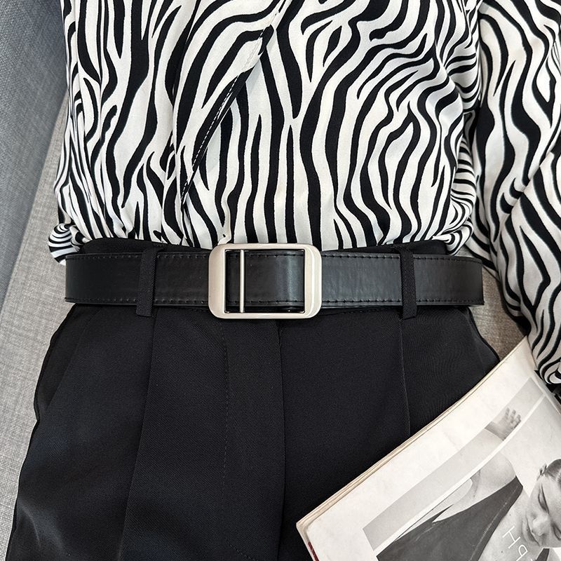 Black Classic Pu Belt With Rectangular Design Ideal For Fashionable Jeans And Outfits Casual