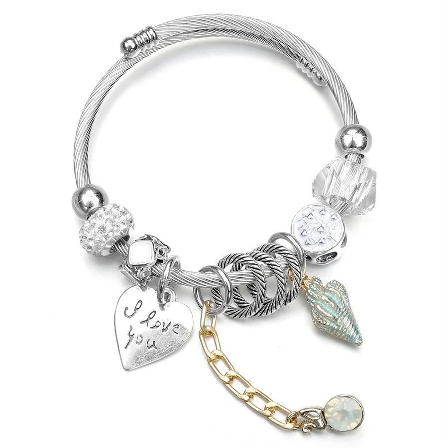 Steampunk Love Fashion Bracelet Bracelet Jewelry Sea Shell Charm Cuff Bracelet Fashion Wire Chain Jewelry Gift