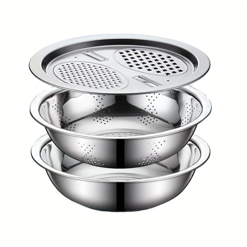 3-Piece Stainless Steel Multifunctional Strainers And Mixing Bowls For Washing And Slicing Fruits Vegetables Kitchen Accessories