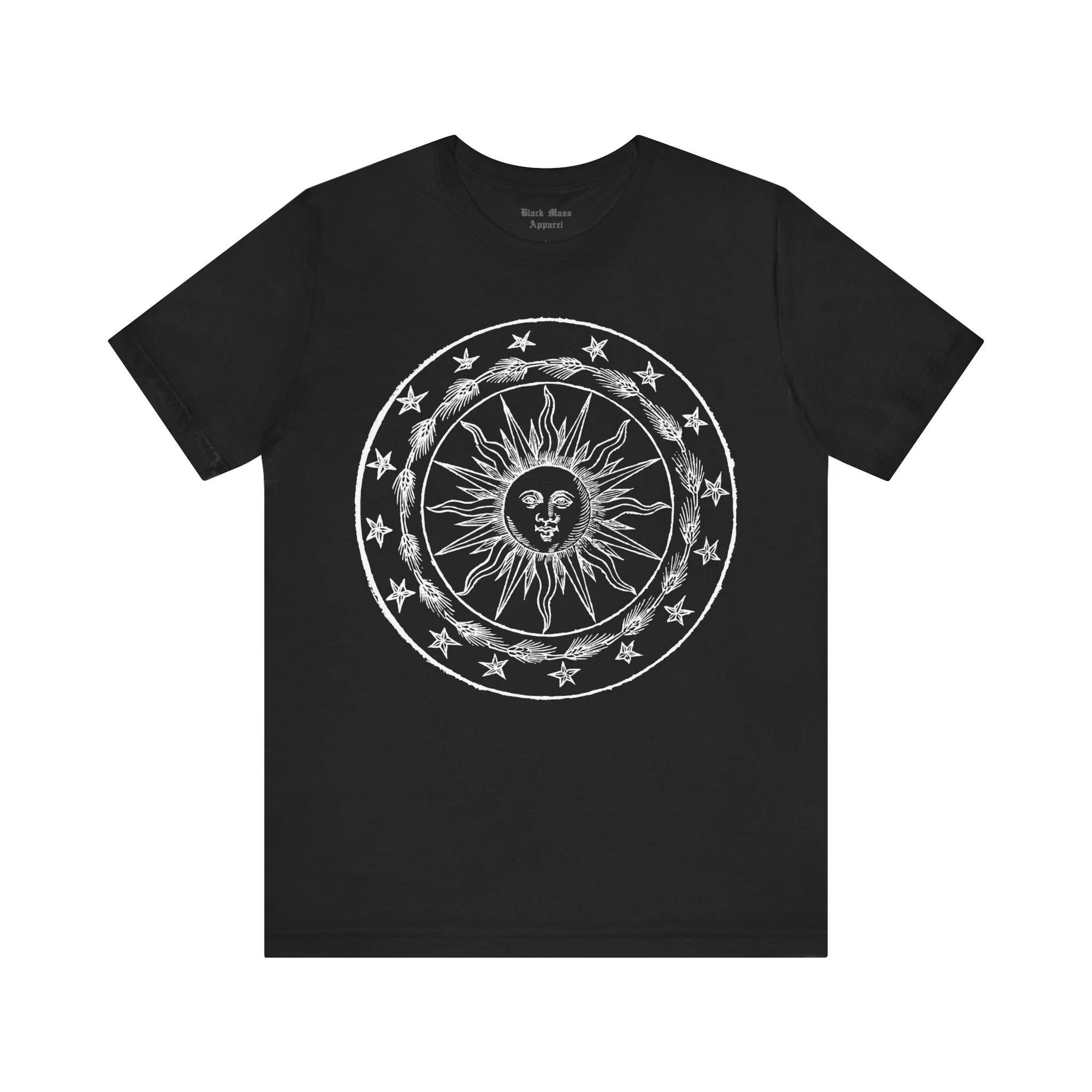 

Gorgeous Sun Retro Art T-shirt Medieval Mystery Art Astrology Moon Astrology Gothic Men s and Women s T-shirt Comfortable 4XL