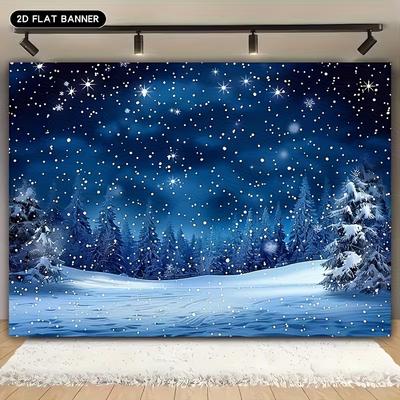 2D Dark Blue Starry Sky Snowflake Christmas Party Photo Background Banner