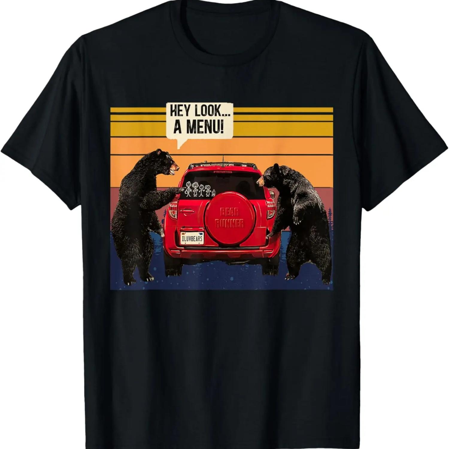

Эй Посмотри Меню Кемпинг Кемпер, Ретро Винтаж Забавная Футболка с Медведем XXXXXL чёрный