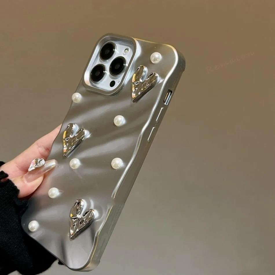 Fashion Glitter Pearl Wave Phone Case For iPhone 11 14 13 12 15 Pro Max SE 7 8 Plus X XR XS MAX Case Silicone Shockproof Cover