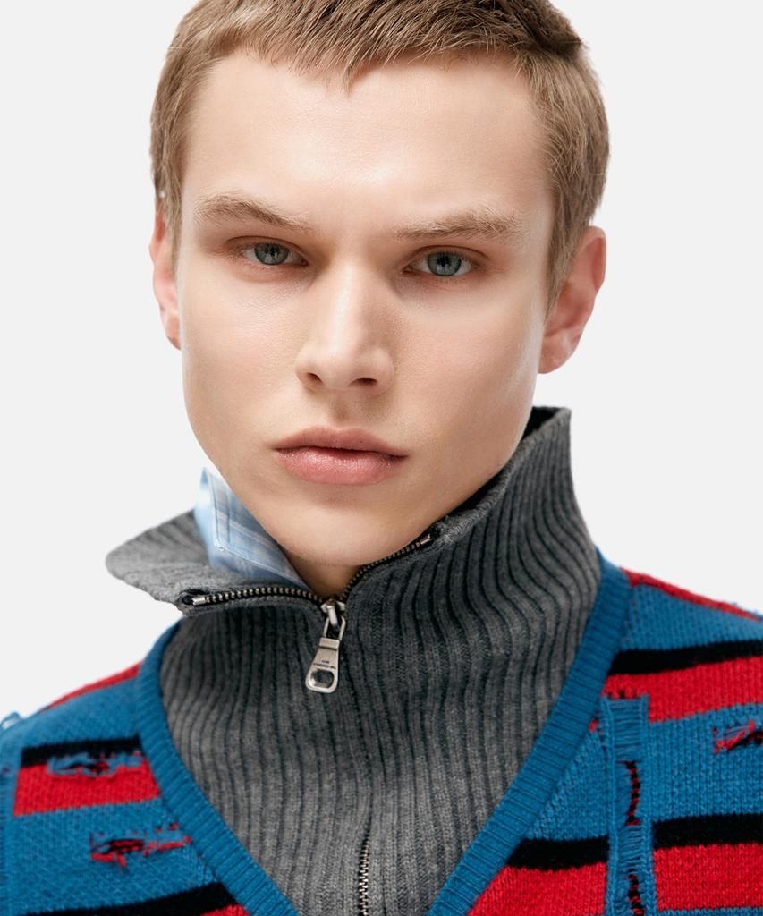 ADSB ANDERSSON BELL Stripe Jacquard Half Zip-Up Sweater Atb1331M(Blue/Red)