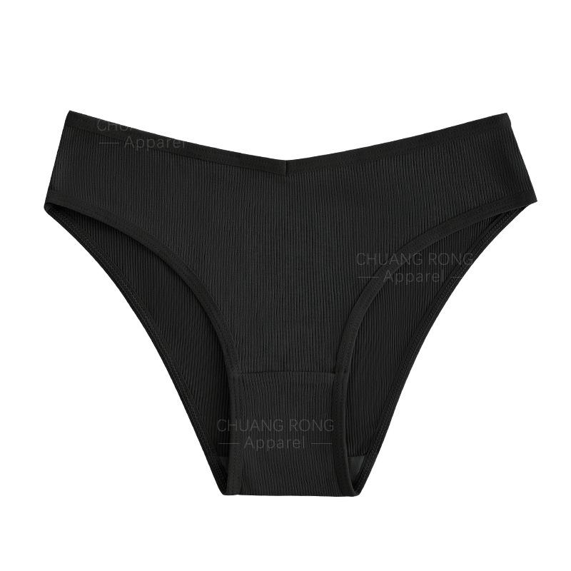

Cotton threaded underwear girl low waist seamless solid color comfortable breathable fitness Russian large size briefs S чёрный