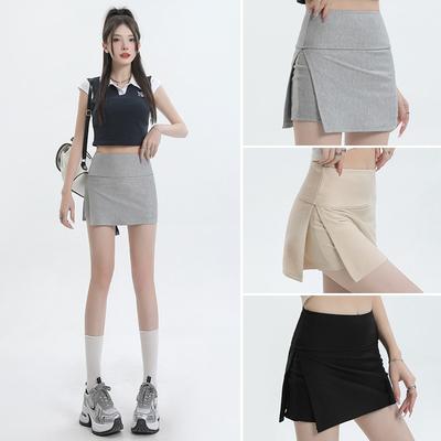 Gray Sports Skirt for Women In Spring New High Waist Side Slit Slim and Anti-exposure Hip-covered Skirt A-line Skirt