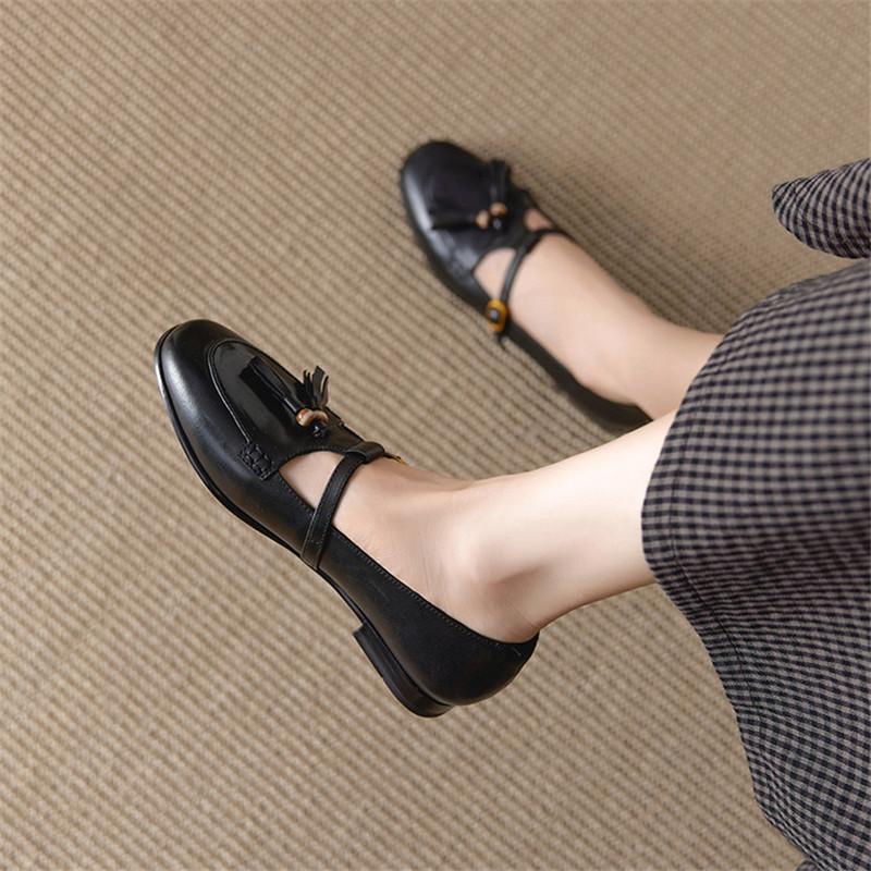 Fashion New Spring/autumn Genuine Leather Women Shoes Round Toe Shoes for Women Fashion Tassels Mary Jane Shoes Low Heels Women Pumps