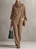 Women's Autumn/Winter Fleece Two-Piece Set: Stand Collar Cape & Wide-Leg Pants
