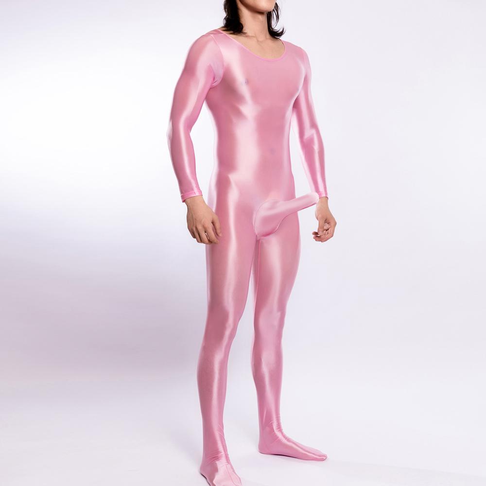 Sexy Men Cock Ring Maid Tights Oil Glossy Shiny Elastic Bodysuit Rompers U Convex Bulge Pouch Leotard One Piece Thong