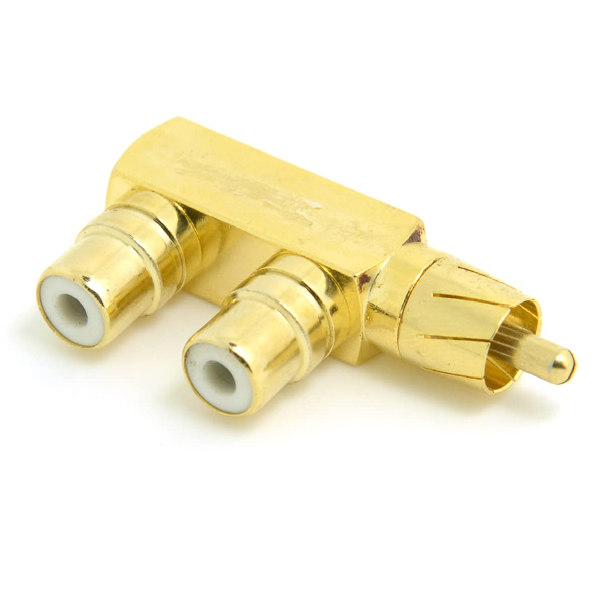 

chenyang AV Audio Splitter Plug RCA 1 Male to 2 Female F Gold 90 Degree Angle Adapter, Connectors, Plated,