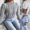 Autumn New Style Floral Ribbed Crop Knit Sweater Women's Clothing