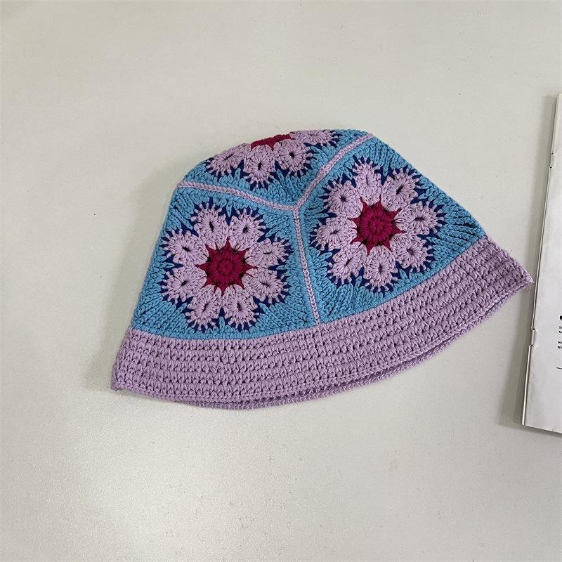 Retro color handmade knitted fisherman's hat children spring and autumn versatile atmosphere breathable washbasin hat