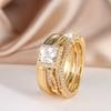 Rose Gold Three Piece Ring Set with Diamonds, Zirconia, Full Diamond, Female Pair Ring, Male Ring