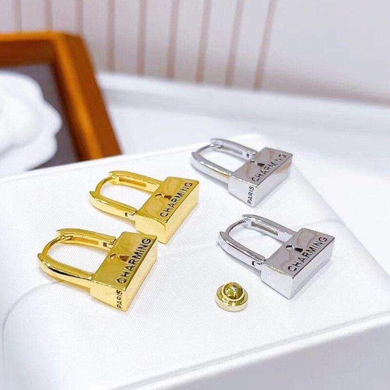 Top Quality Letter Lock Style Drop Earrings Vacuum Plating Gold Silver Sheet Steel Earring For Men Women Fashion Name Jewelry