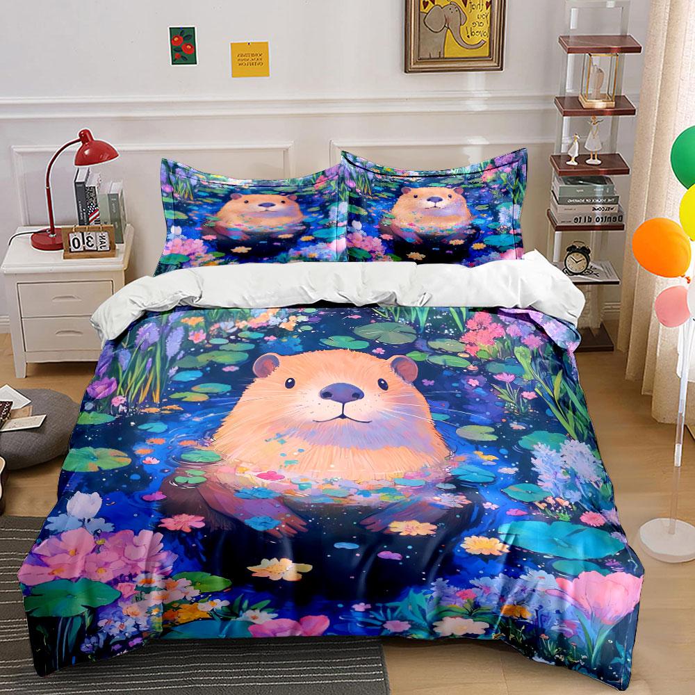 Cute Otter Floral Art Decor Bedding Set with 1 Duvet Cover 2 Pillowcases Single Double King Queen, Gift