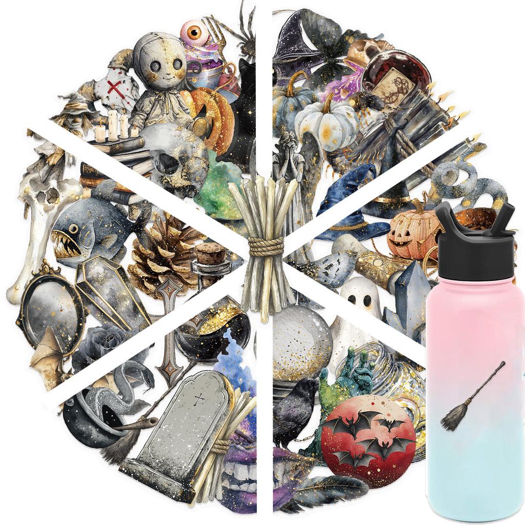 50-Piece Retro Watercolor Halloween Stickers - PET Waterproof Decorative Decals for DIY Phone Cases, Water Bottles & Luggage