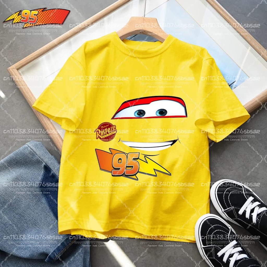 2026 Summer Kids T-shirt Short Sleeve Top Cartoon Cars Pixar Lightning McQueen Printed Boys Clothes Baby Tops 4-10 Years