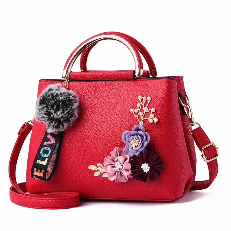 Fashi Casual Luxury Design Lady Artificial Flower Shoulder Messenger Bag Trend Wild Natural Soft Leather Handbag