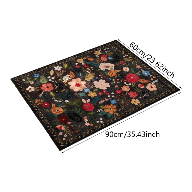 NonSlip Floral Area Rug Washable Low Pile Floor Carpet Decorative Floral Rug Comfortable and Easy Cleaning Carpet